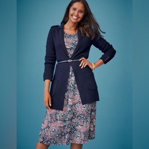 NWOT Talbots Bright Paisley Smocked Fit & Flare Dress Size Large Petite LP $169 - Picture 3 of 7